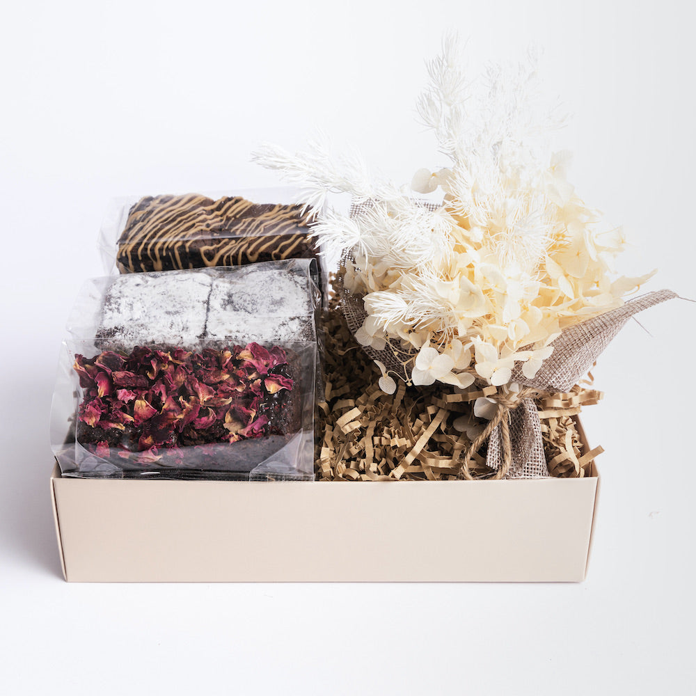 Brownie and floral posy gift box